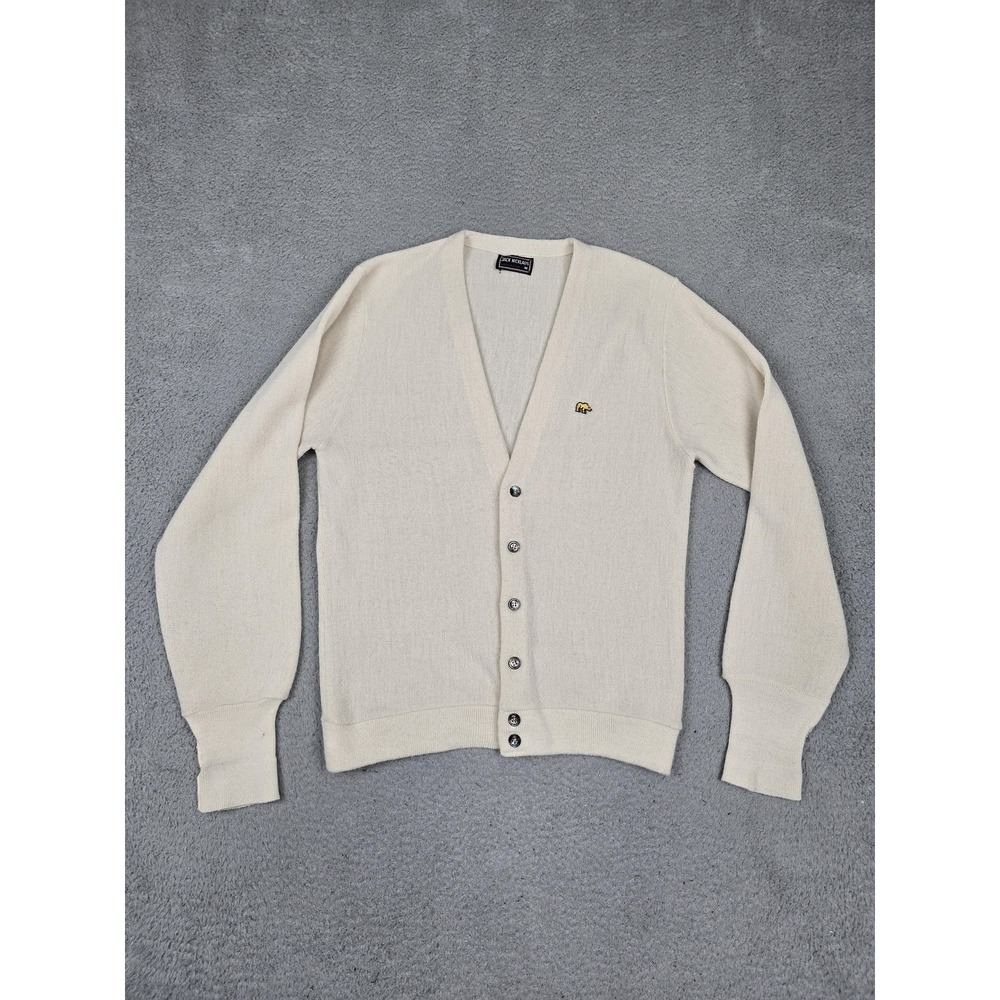 Vintage Jack Nicklaus Sweater Mens Medium Cream‎ Orlon Acrylic Cardigan 80s